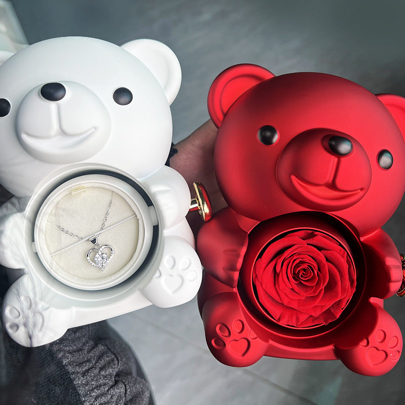 Rotating Bear Gift Box Rose Jewelry Box