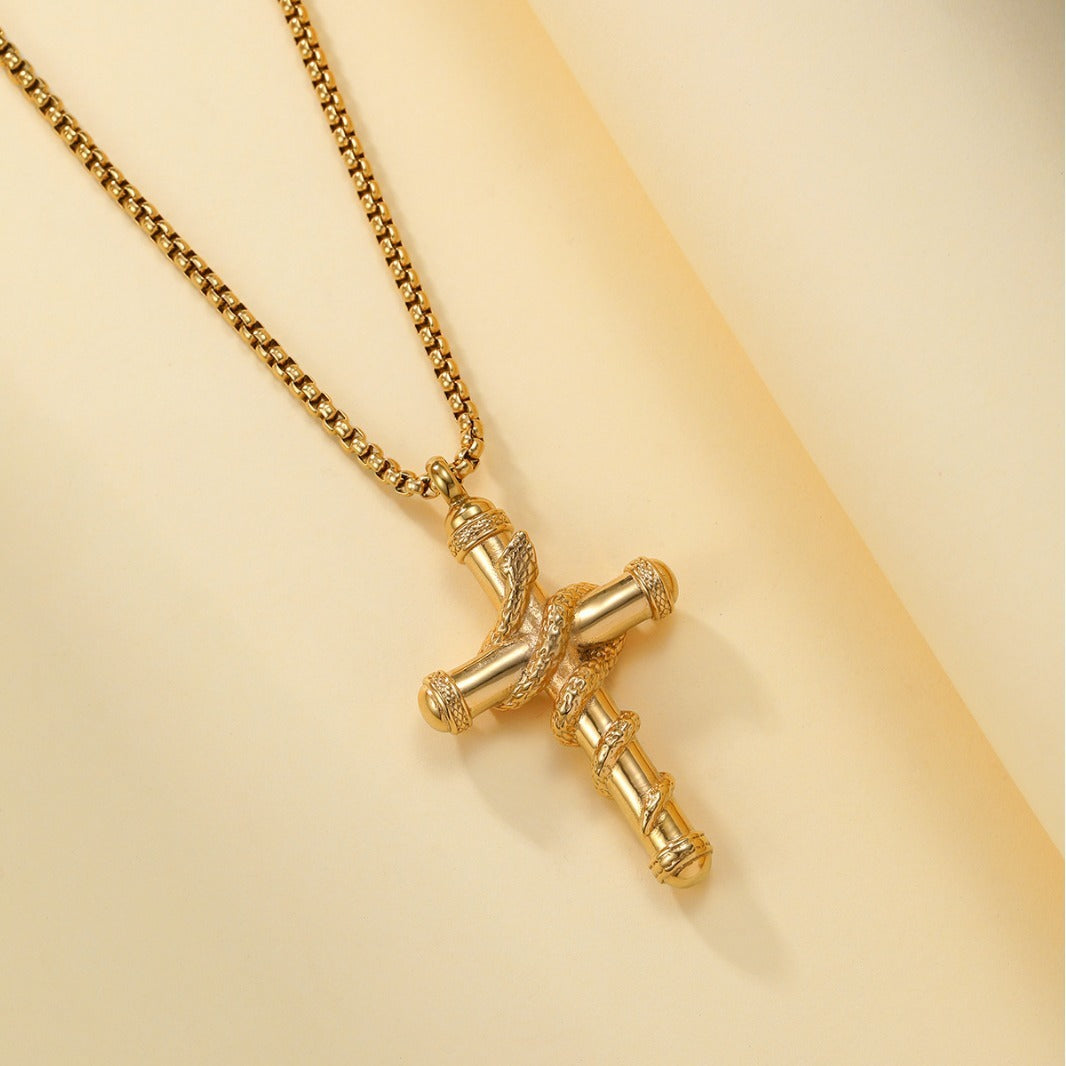 18k Gold Detachable Cross Snake Necklace Fashion Personality Clavicle Chain Necklace For Valentine's Day Loved Memorial Jewelry